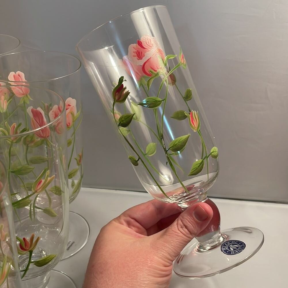 8‎ NWT Block Vintage Rose Hand Painted Floral Iced Tea Glasses